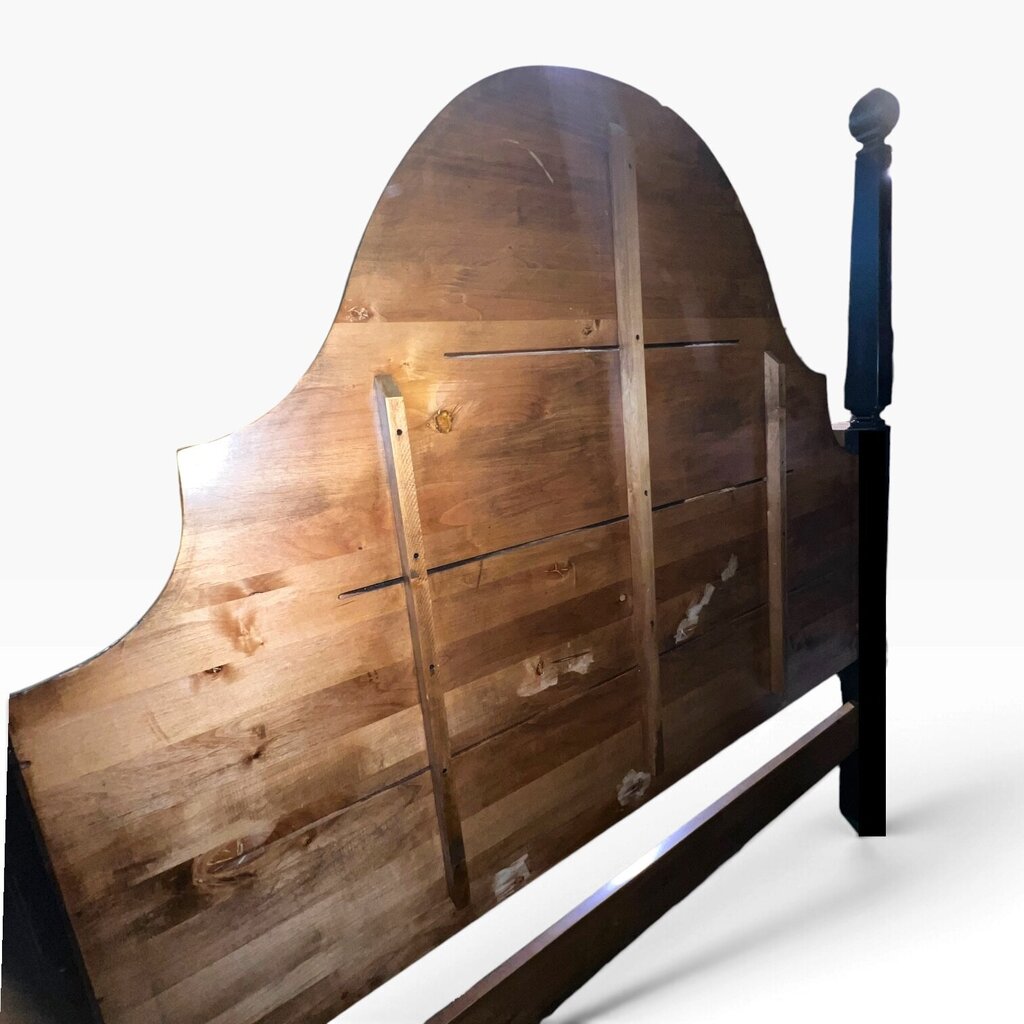 Vintage King Camelback Solid Wood Headboard w/ Black Lacquer Posts 76Lx5Wx84H
