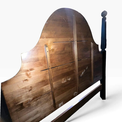 Vintage King Camelback Solid Wood Headboard w/ Black Lacquer Posts 76Lx5Wx84H