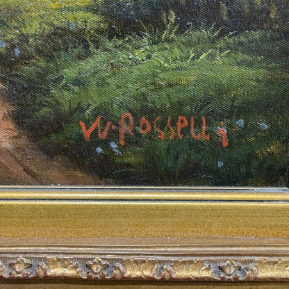 W. Rosselli Signed Original Oil on Canvas Woodland River Landscape 20Lx32H