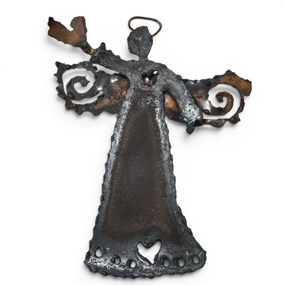 Vintage Brutalist Mixed Metal Angel Wall Sculpture 7Lx8H