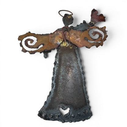 Vintage Brutalist Mixed Metal Angel Wall Sculpture 7Lx8H