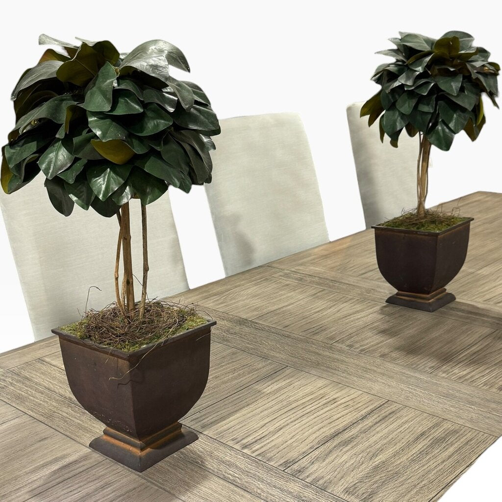 Pair of Uttermost Faux Magnolia Topiaries in Metal Planters 12Lx12Wx24H