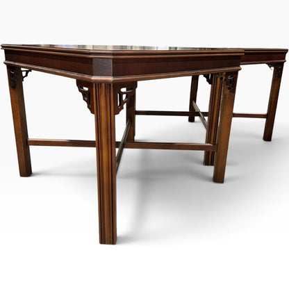 Pair Vintage Lane Burled Walnut Asian Modern End Tables 27Lx27Wx22H