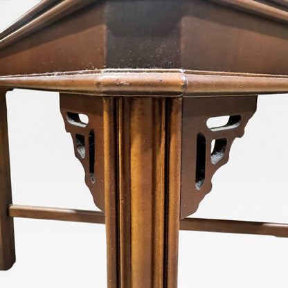 Pair Vintage Lane Burled Walnut Asian Modern End Tables 27Lx27Wx22H