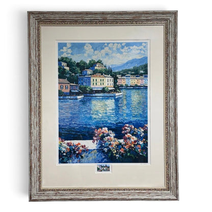 John Zaccheo “Lipari, Italy” Signed Remarque Edition Serigraph 3/24 Custom Mosaic Frame 41Lx52H