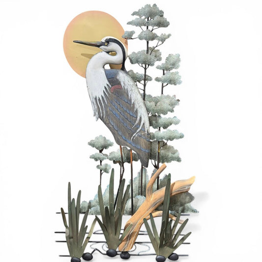 Joanne Ferrara Great Blue Heron Wood & Metal Wall Sculpture 24Lx6Wx40H