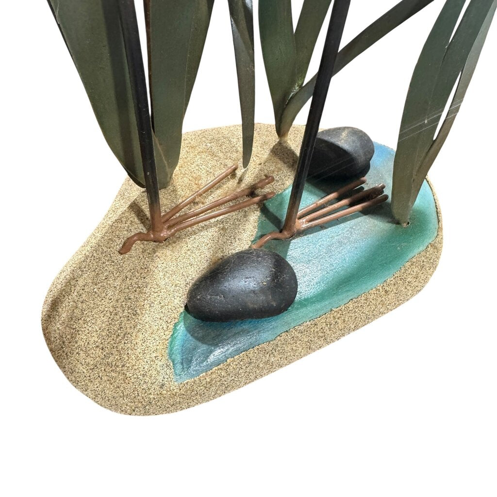 Great Blue Heron Hand-Painted Metal & Wood Coastal Table Sculpture 13Lx6Wx19H