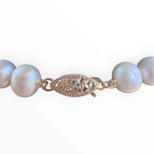 New Honora White Cultured Freshwater Pearl Necklace 7-8mm w/ 14K Gold Clasp 20L