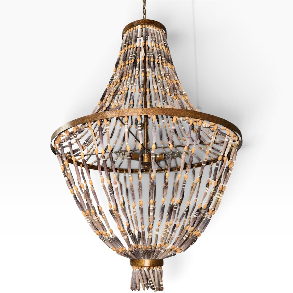 Large Empire Style Natural Sea Urchin Spine Coconut Wood Chandelier 30Lx30Wx42H