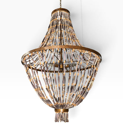Large Empire Style Natural Sea Urchin Spine Coconut Wood Chandelier 30Lx30Wx42H