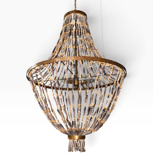 Large Empire Style Natural Sea Urchin Spine Coconut Wood Chandelier 30Lx30Wx42H