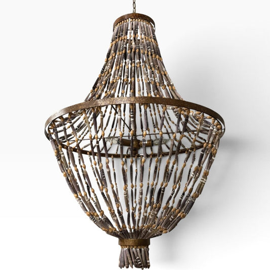 Large Empire Style Natural Sea Urchin Spine Coconut Wood Chandelier 30Lx30Wx42H