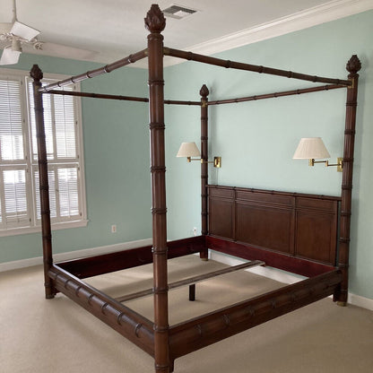 Baker Furniture West Indies Bamboo Style Wood Canopy King Sized Bed L86"W88"H93"