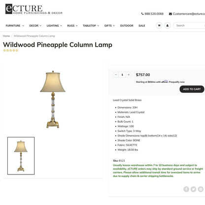 Wildwood Brass Pineapple & Crystal Column Lamps 33" tall (pair)