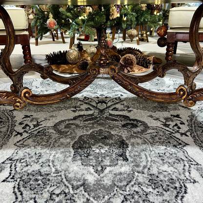 MAITLAND SMITH Italian Rococo Style Carved Walnut Coffee Table w/ Hand-Painted Gold Leaf 48Lx32Wx21H