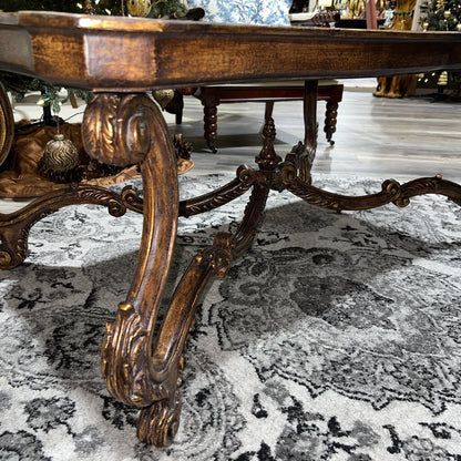 MAITLAND SMITH Italian Rococo Style Carved Walnut Coffee Table w/ Hand-Painted Gold Leaf 48Lx32Wx21H