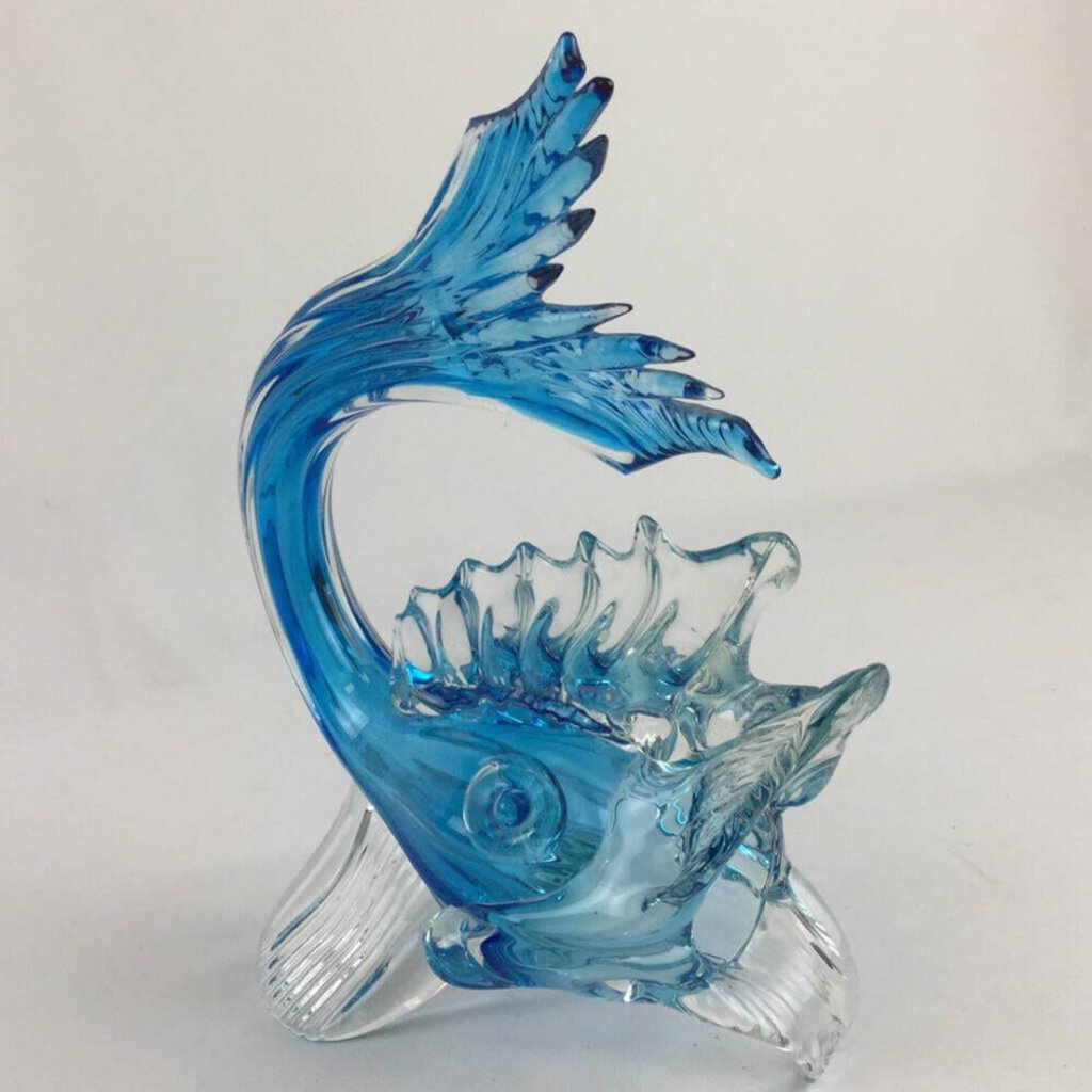 Handblown Blue Murano Art Glass Fish Venice Italy 11" x 9"