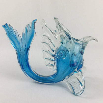 Handblown Blue Murano Art Glass Fish Venice Italy 11" x 9"