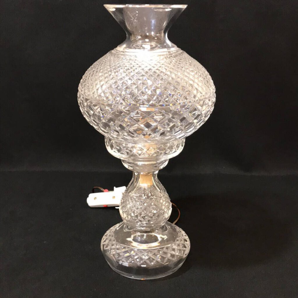 Vintage 1950's Waterford Crystal Inishmaan Hurricane Lamps 14" tall (pair)