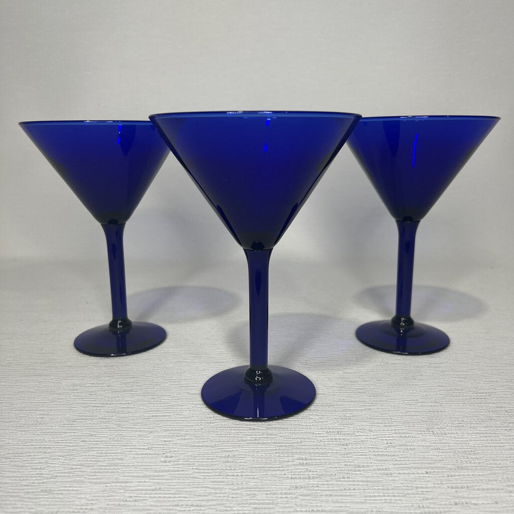 Vintage Cobalt Blue Martini Glasses 7" tall (set of 3)
