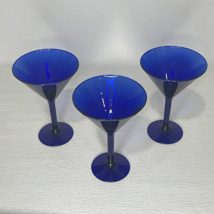 Vintage Cobalt Blue Martini Glasses 7" tall (set of 3)