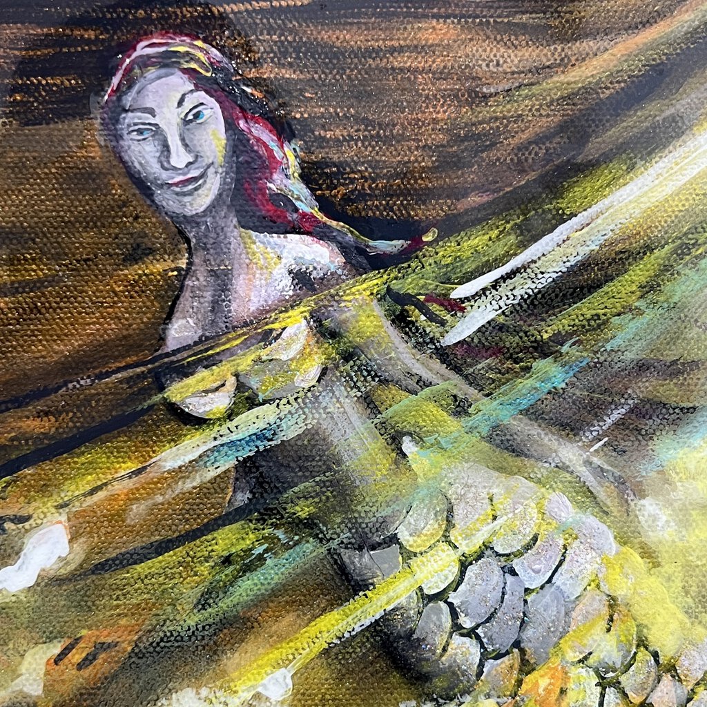 "Mermaid Wave" Embellished Acrylic & Resin on Canvas by Local Artist:Christina Mancuso 24"x24"