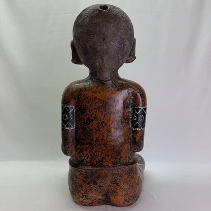 Mesoamerican Aztec Hand-painted Nude Female Kneeling Fertility Terracotta Statue 25 inches tall. Stunning & Heavy Piece. Old Piece, Repair on leg.