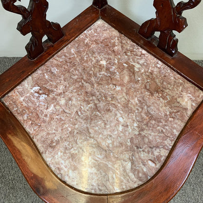 Hand-carved Oriental Rose Wood Chairs w/ Marble Seats