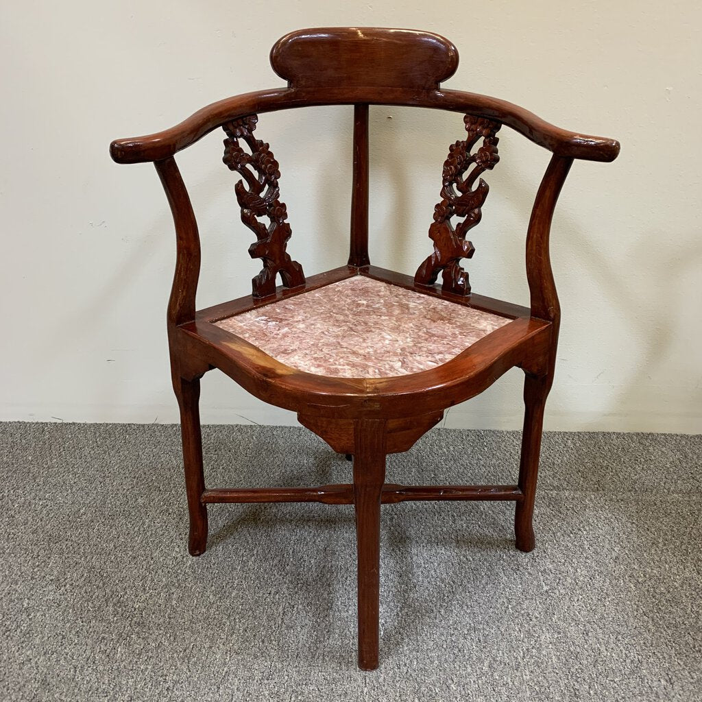 Hand-carved Oriental Rose Wood Chairs w/ Marble Seats