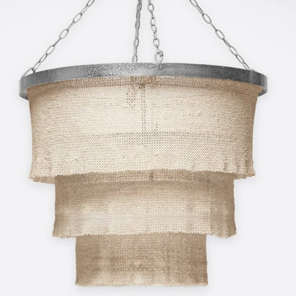 Patricia Oval Chandelier w/ Silver Iron Ring & 3 Tier Woven Coco Bead Sleeves by: Made Goods 42Wx53H
