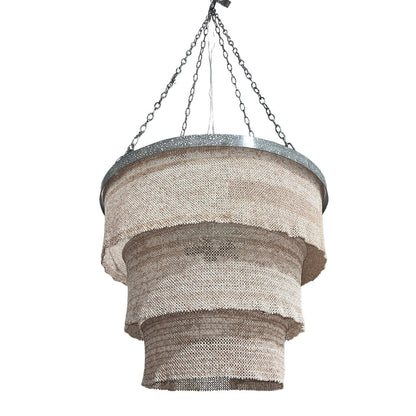 Patricia Oval Chandelier w/ Silver Iron Ring & 3 Tier Woven Coco Bead Sleeves by: Made Goods 42Wx53H