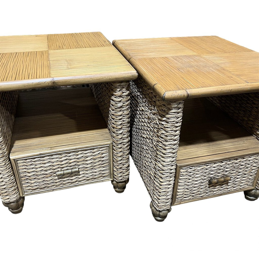 Bamboo & Seagrass Side Table w/ Drawer (Pair) by: Capris Furniture, Made in USA