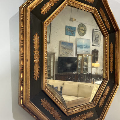 Baroque Style Antique Octagonal Mirror w/ Carved Gilded Motif. 32"x35"