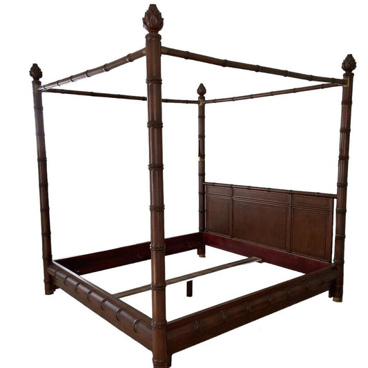 Baker Furniture West Indies Bamboo Style Wood Canopy King Sized Bed L86"W88"H93"