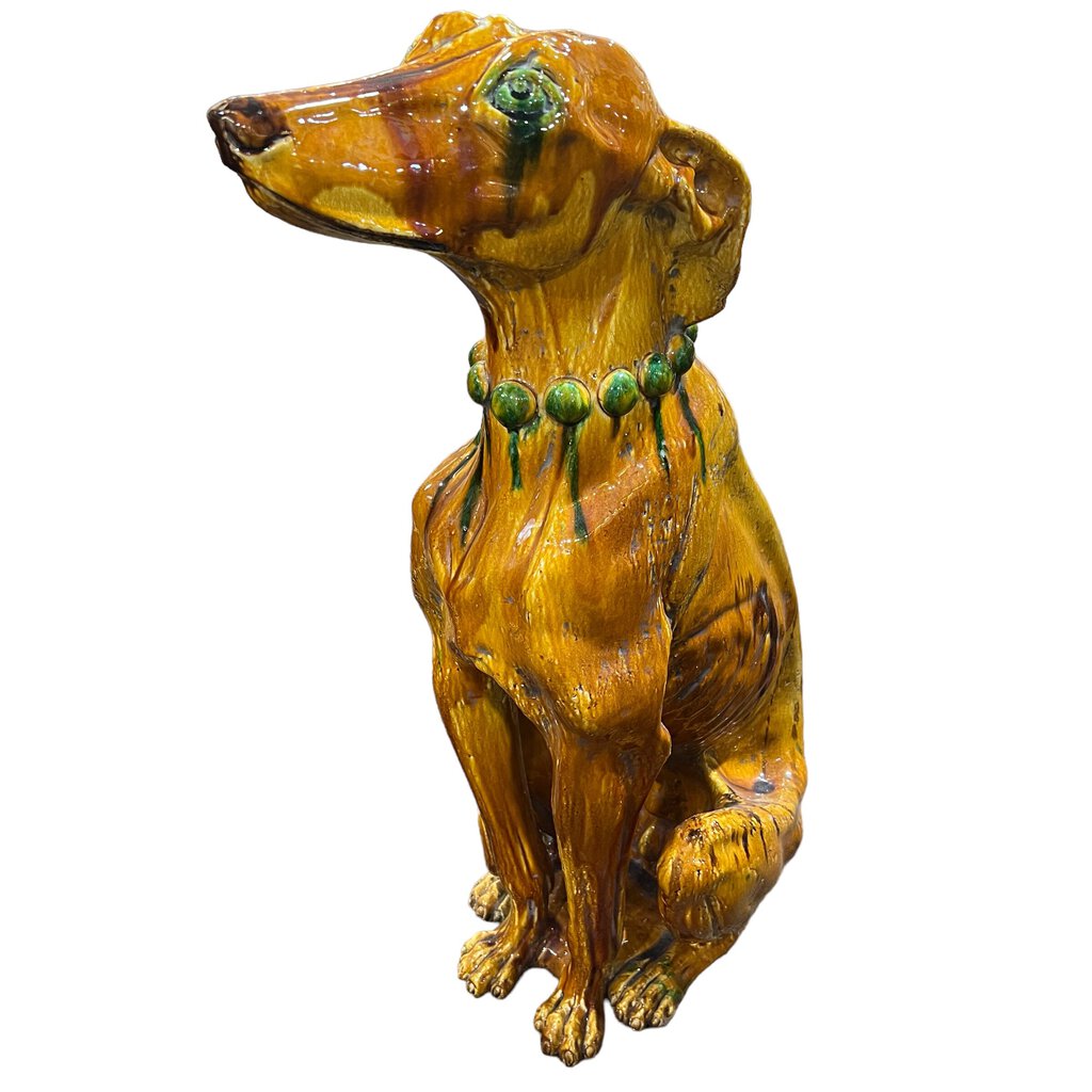 Vintage Terracotta Hand-made Glazed Male Greyhound Statue 36" tall 60lbs