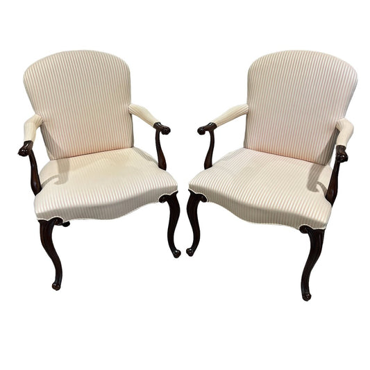 Hickory Chair Co. Upholstered Mahogany Armchairs - a Pair