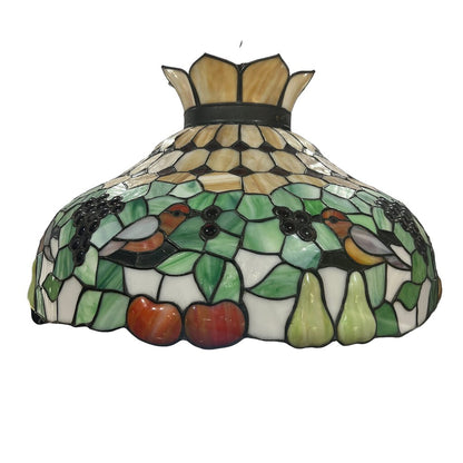 Mosaic Slag & Stained Lead Glass Dome Chandelier w/ Birds & Fruit 25Wx15H