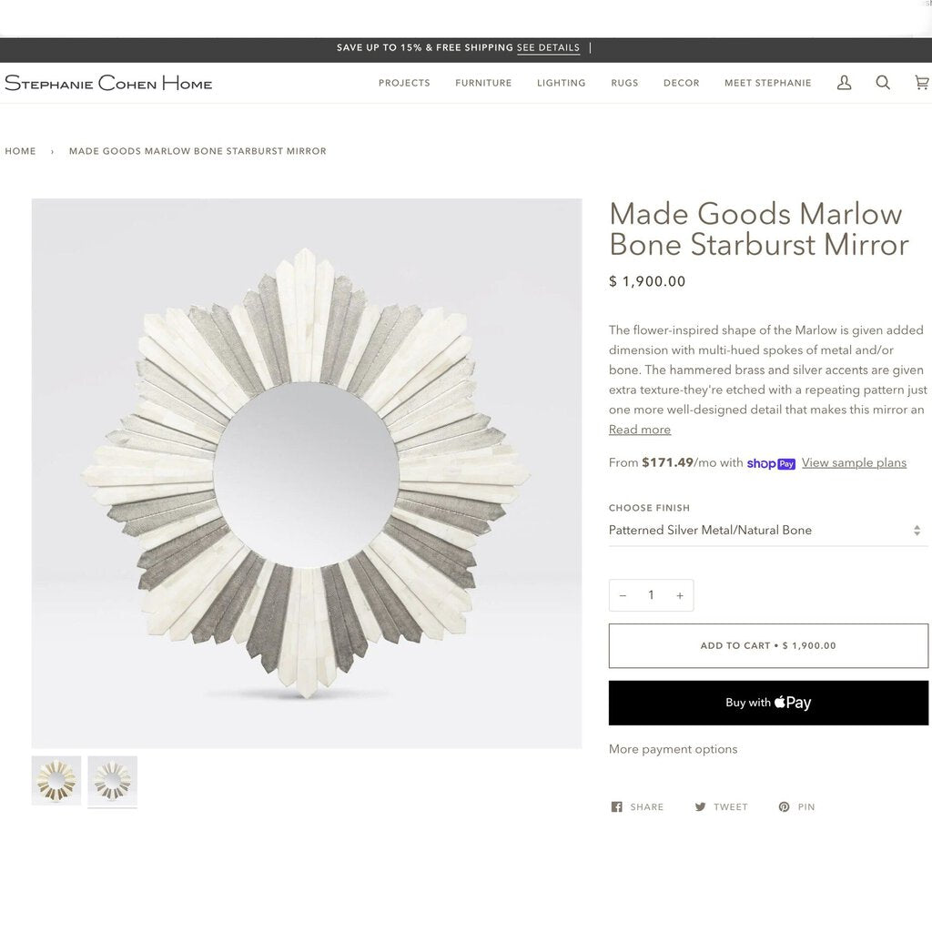 Made Goods Marlow Bone Starburst Mirror 34" Diameter