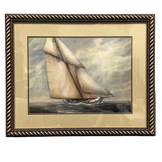 "Against the Wind" Cutter Ship Framed Print by: Ruane Manning 33x27