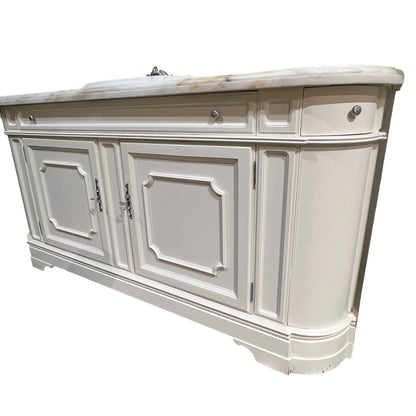 71" White Antique Wood Vanity w/ Marble Top/ Sink/ Faucet