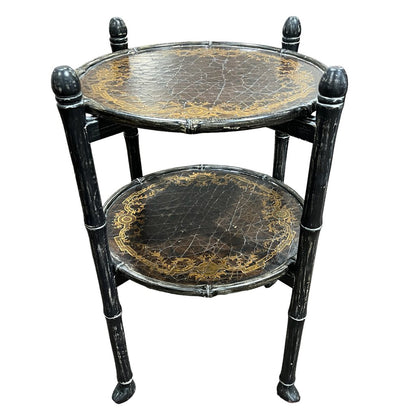 Waverly Home Black & Gold Pageant Accent Table w/ 2 Trays & Folding Base 29" High 16" Round