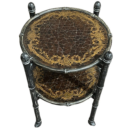 Waverly Home Black & Gold Pageant Accent Table w/ 2 Trays & Folding Base 29" High 16" Round