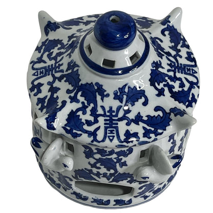 Vintage Blue & White Chinese Birdhouse or Votive Candle Holder 8" x 8"