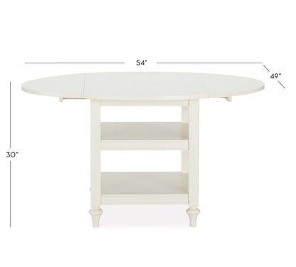 Williams-Sonoma White Wood Oval Drop Leaf Dining Table w/ 2 Shelves 54x49Wx30H
