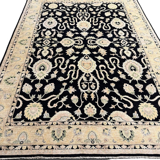 Hand Knotted Black & Ivory Wool Peshawar w/ Mahal Design Rug 10'3"x14'2" Afghanistan