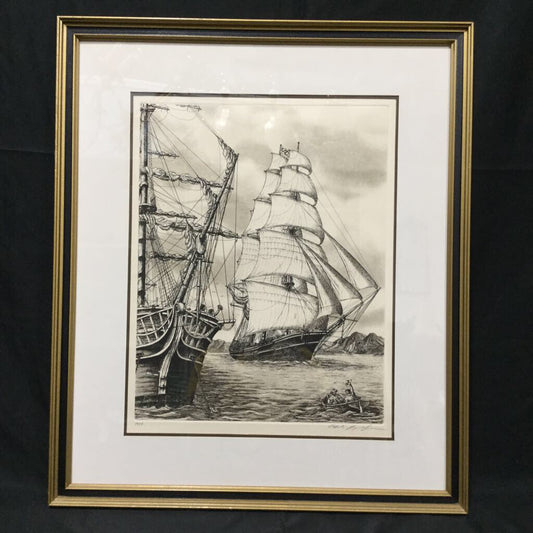 1978 Alan Jay Gaines Signed Etching "The Flying Cloud" matted and framed, 26" x 23"