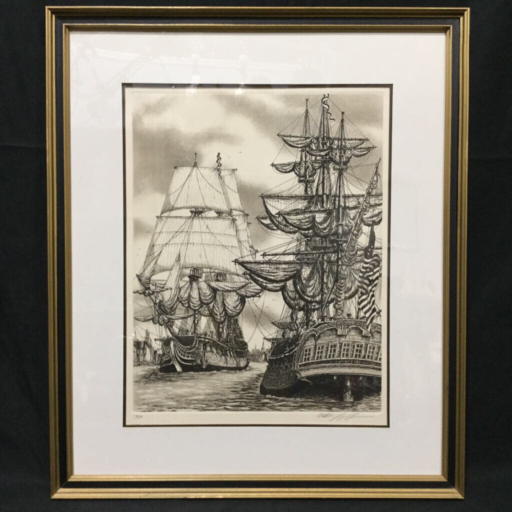 1980 Alan Jay Gaines Signed Etching "The Hancock" and "Boston" matted and framed, 26" x 23"