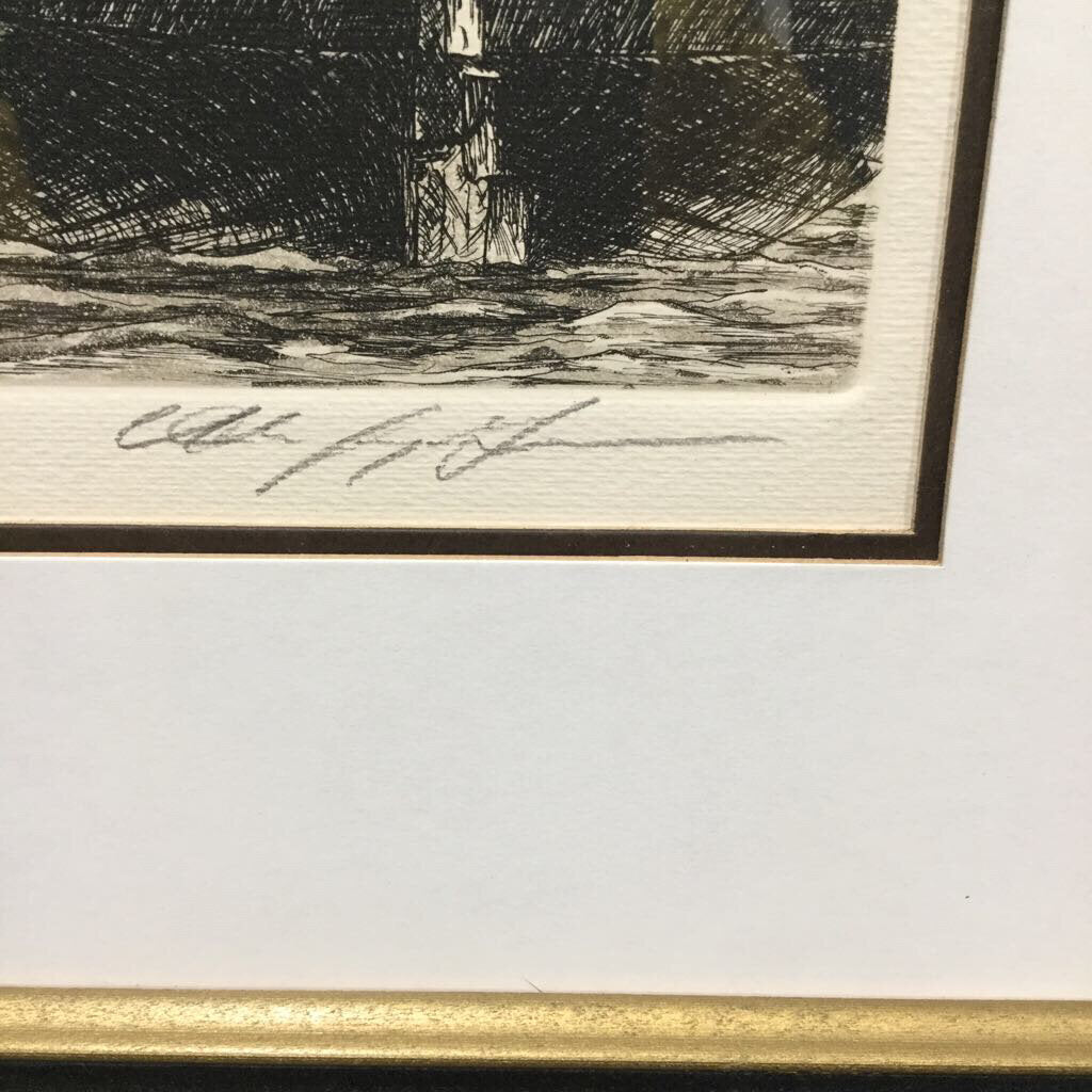 1980 Alan Jay Gaines Signed Etching "The Hancock" and "Boston" matted and framed, 26" x 23"