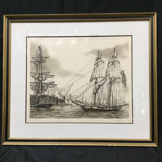 1979 Alan Jay Gaines Signed Etching "The Chasseur" matted and framed, 26" x 23"