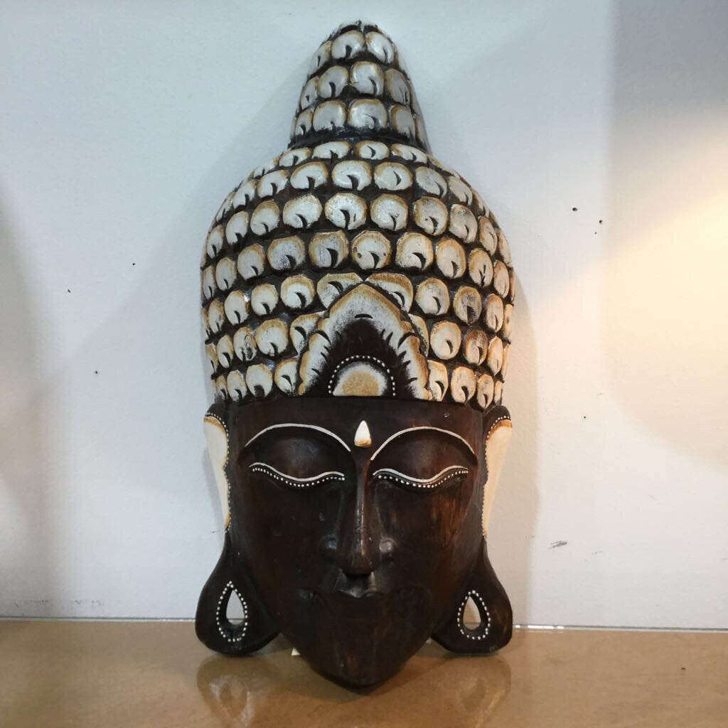 Large Buddha, hand carved wooden face